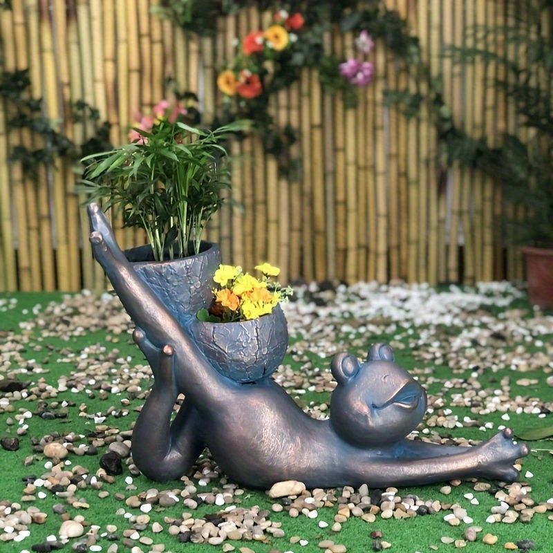 鉢植え 植木鉢 プランター プラントポット フラワーポット ガーデニング 樹脂 屋内 屋外 インテリア 庭 玄関 ヨガをしているカエル かえる