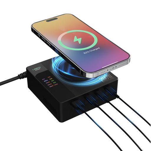 LIMETA200X合計200WUSBPD急速磁気充電器5-in-1充電ステーションMac|iPad|iPhone|AirPods|Android|PC対応MagSafe互換LCDディスプレイ搭載USB-A卓上充電器