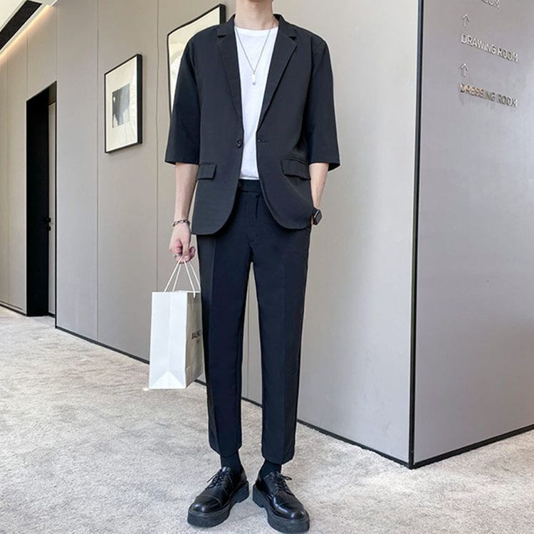 JPRESS 上下スーツセット メンズ ジャケット パンツ 春夏用 セットアップ メンズ スーツ 清涼 ストレッチ カジュアルスーツ