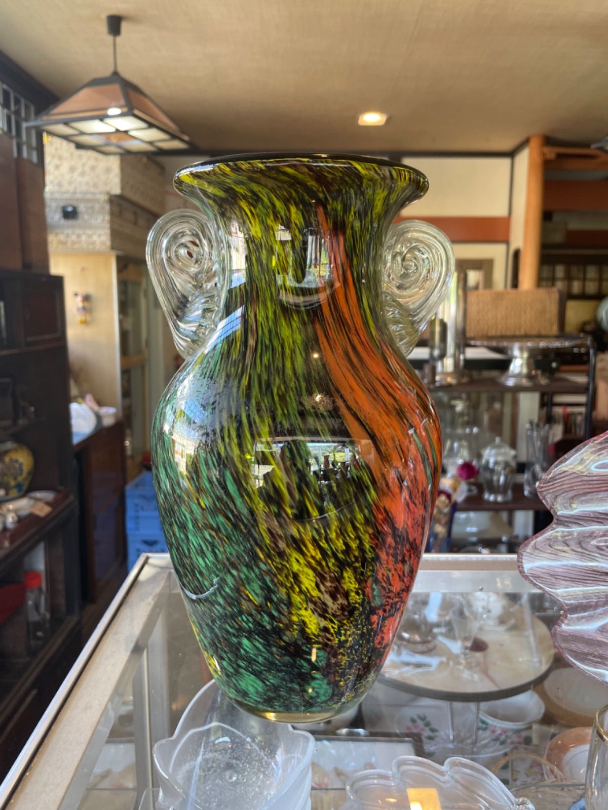 【カメイガラス】　ガラス花瓶　フラワーベース　花入れ　昭和レトロ　ヴィンテージ カメイガラス 花瓶 フラワーベース 花器 レトロ 昭和レトロ レトロ