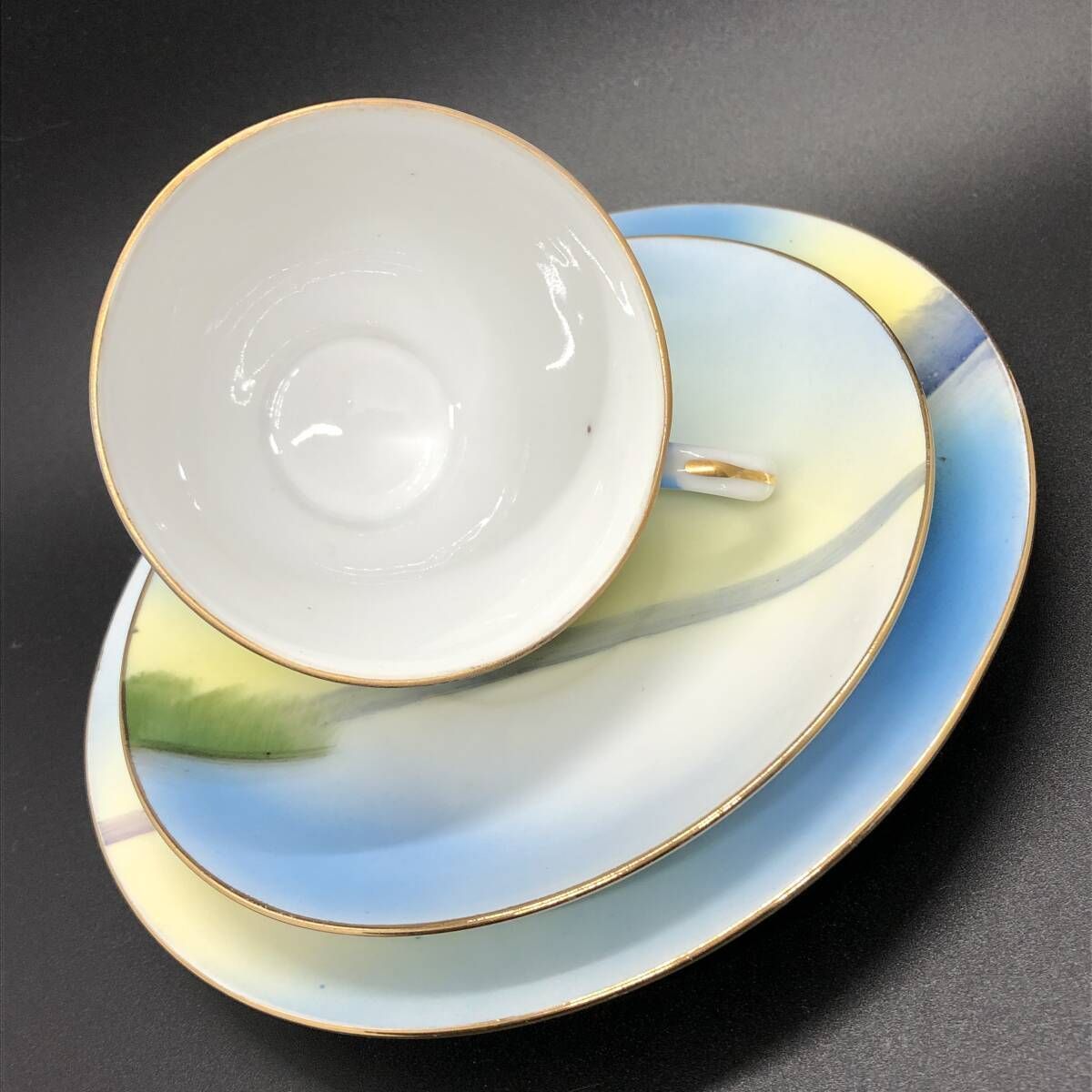 オールドノリタケ カップ＆ソーサー 金彩金盛上湖畔風景白鳥図 有名