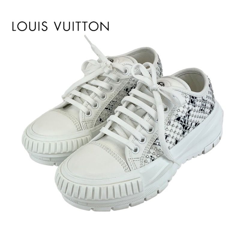 ルイヴィトン LOUIS VUITTON LV スクァッドライン スニーカー 靴 シューズ レザー ファブリック ホワイト ブラック ラインストーン  モノグラム - メルカリ