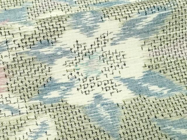 平和屋着物▽上質な紬 単衣 変わり縞吉祥花文 正絹 逸品