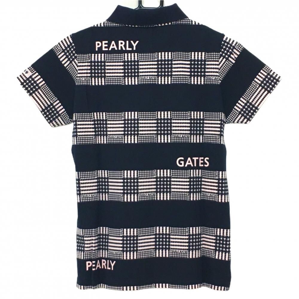 PEARLY GATES - 【超美品】パーリーゲイツ 半袖ポロシャツ ピンク×黒 ボーダー 千鳥格子 レディース 0(S) ゴルフウェア PEARLY GATES 超美品】パーリーゲイツ 半袖ポロシャツ ピンク×黒 ボーダー