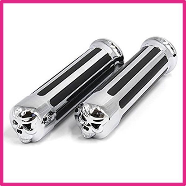 Szmsmy汎用 バイク ハンドル グリップ ドクロ クローム 25mm
