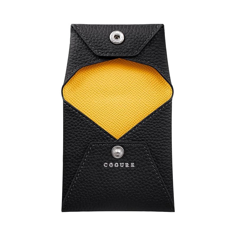 COGURE コグレ コインケース 小銭入れ 本革 シュリンクカーフレザー 二つ折り 男女兼用 ギフトボックス付き COPECP ブラック イエロー