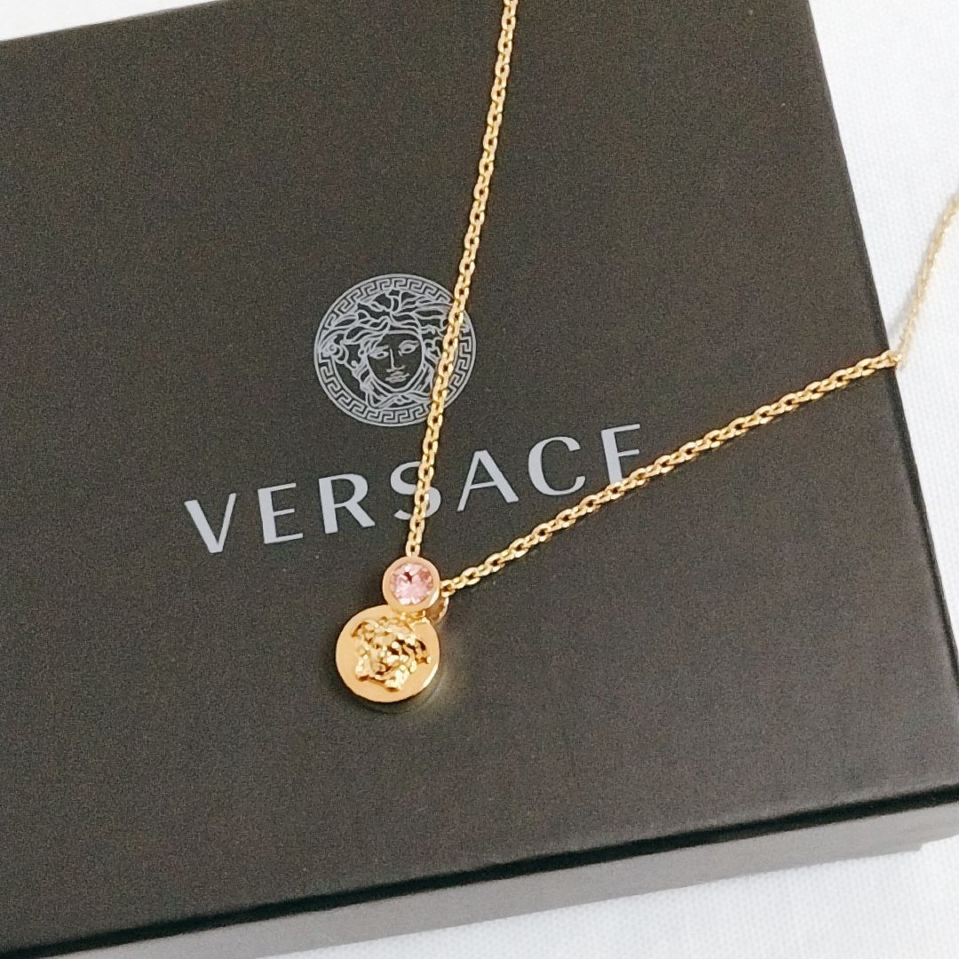 新品未使用】VERSACE☆ピンク クリスタル メドゥーサ ネックレス 