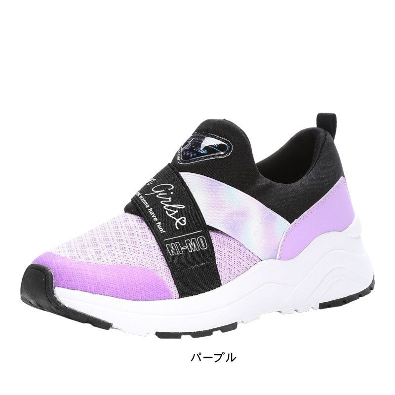 送料無料，人気 スニーカー スリッポン 子供 キッズ ジュニア 紐なし メッシュ 靴 女の子 ローカット ニーモ  NI-MO ムーンスター 軽い 軽量 おしゃれ カワイイ tmnmj098 パープル 22.0cm スニーカー
