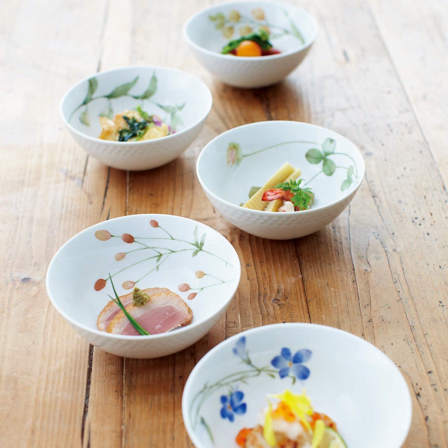 Noritake ノリタケ ボウル 絵変り セット 14cm 490cc あづまの路 電子レンジ対応 食洗機対応 5個 ファインポーセレン F5306L|1654-15