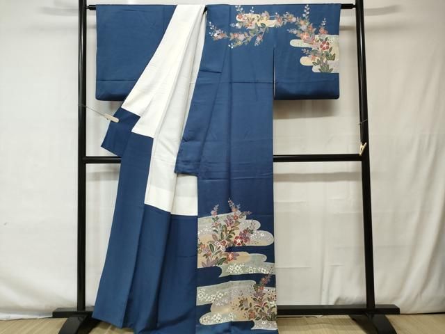 平和屋着物●訪問着　更紗枝花文　黒地　正絹　逸品　未使用　AAAZ5074ph 平和屋着物○訪問着 更紗枝花文 黒地 正絹 逸品 未使用 AAAZ5074ph