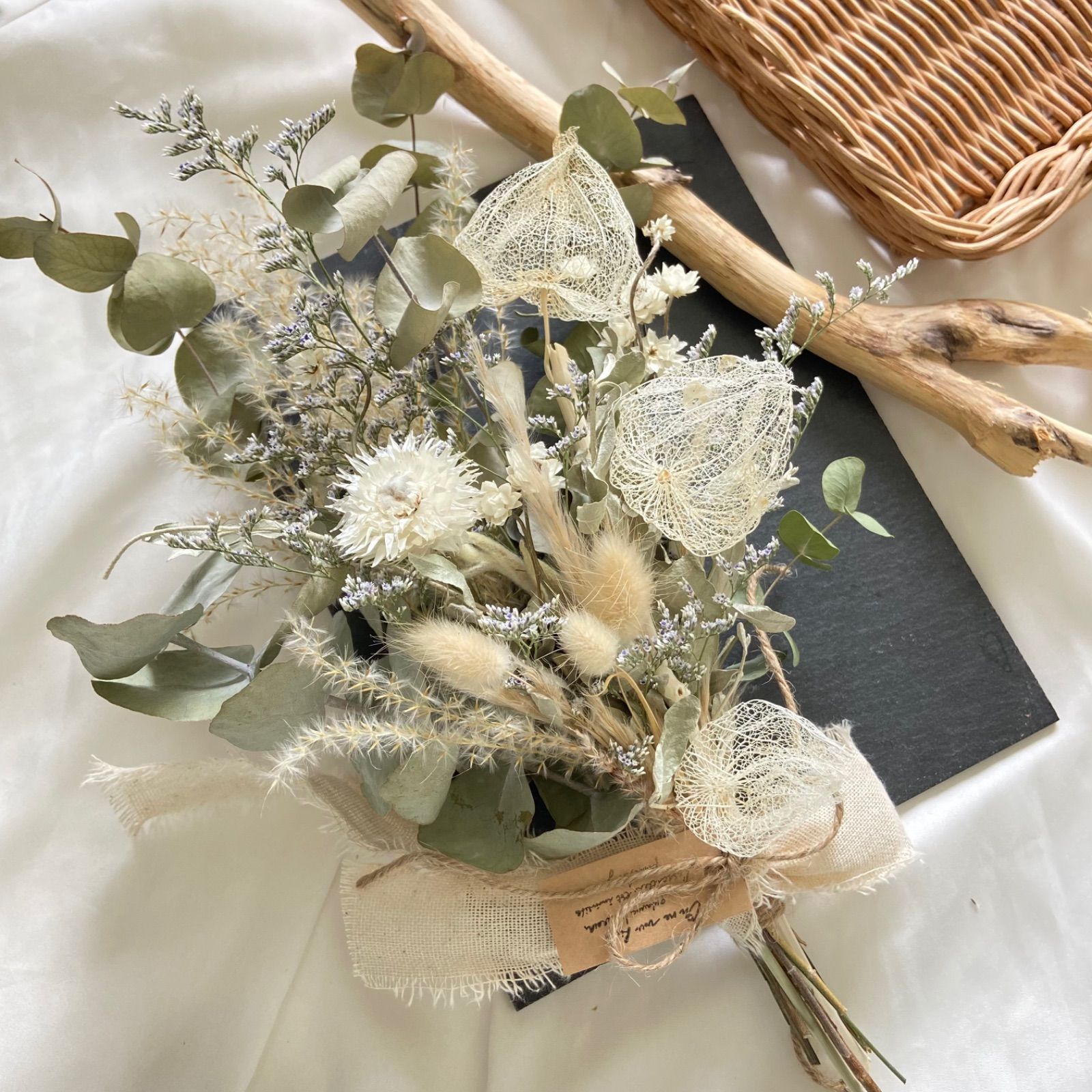 ドライフラワー スワッグ スケルトンほおずき ホワイトブーケ32cm