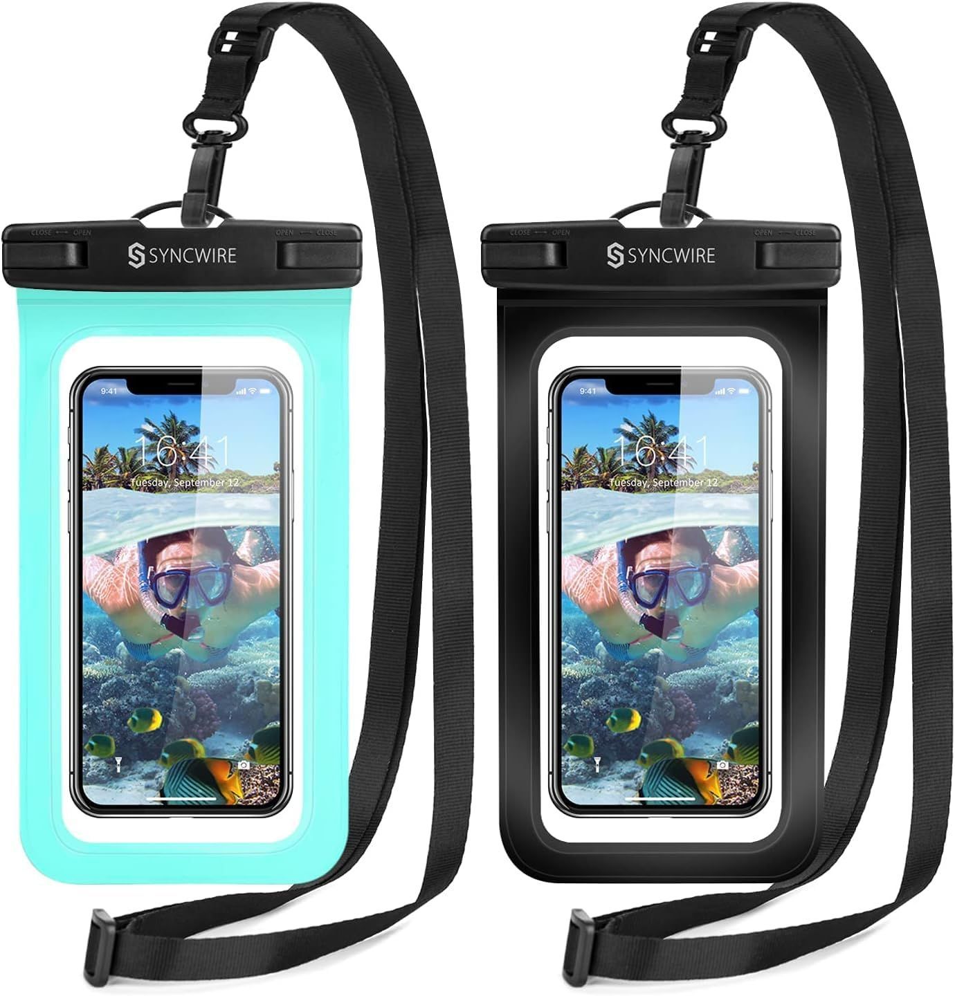 2枚セット Syncwire 防水ケース スマホ用 IPX8認定 Face ID認証 完全保護 密封 iPhone 15 Pro Max Plus 14 13 SE 12 11 XR XS X 8 7 Sony Xperia AQUOS Samsu