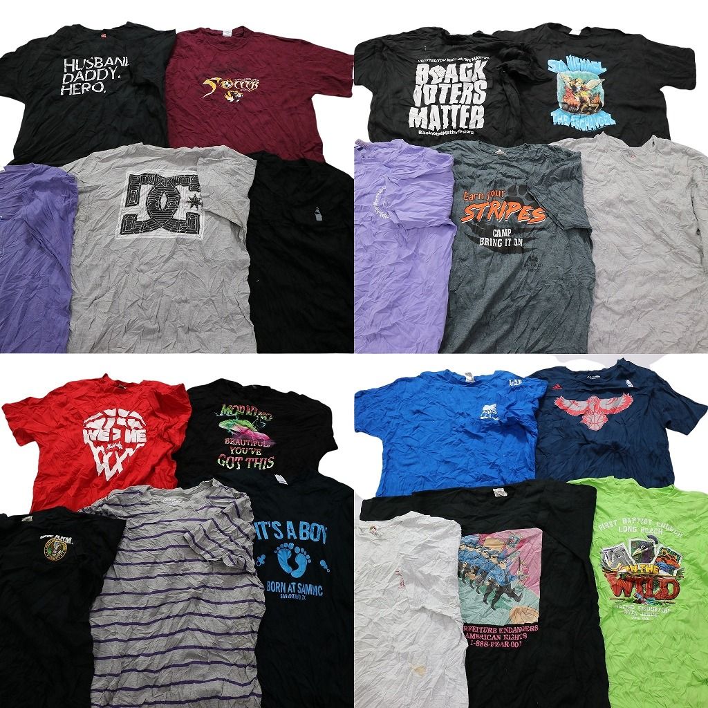 古着卸 まとめ売り カラーMix プリント 半袖Tシャツ 20枚セット (メンズ XL ) DC ボーダー 英文字プリント 大判プリント 中古 古着 MY4064