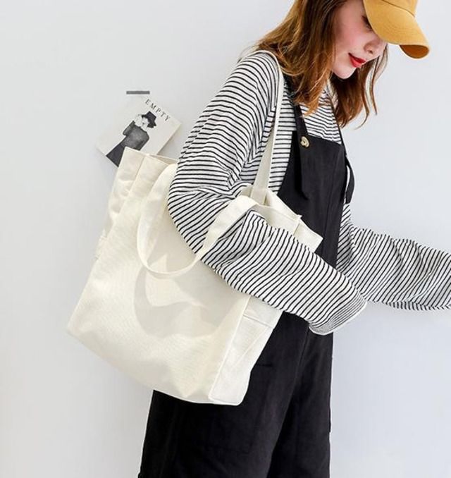 メルカリshops トートバッグ レディース メンズ 大きめ 大容量 無地 白 高品質 カジュアル