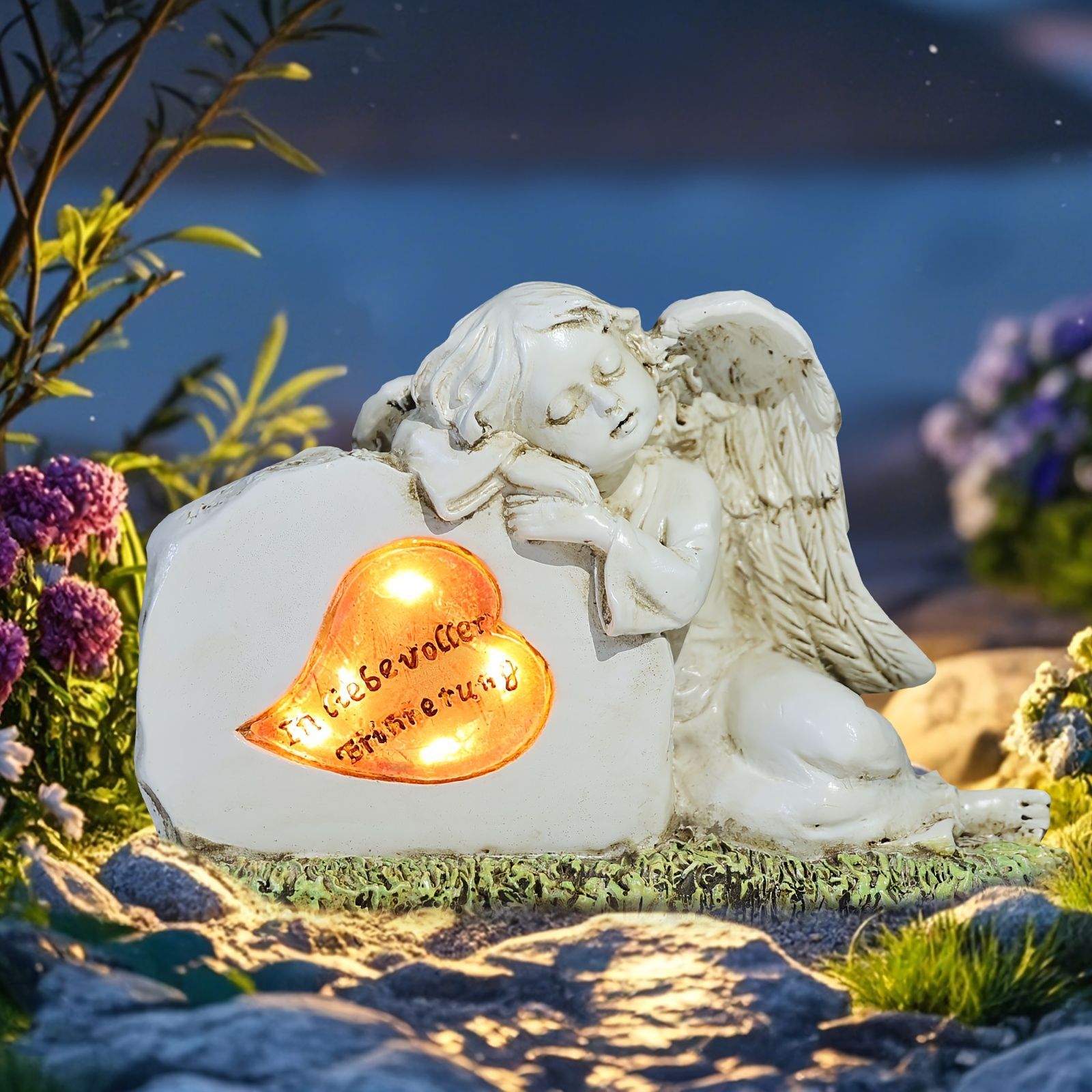 ソーラーライト ガーデンライト ガーデンオーナメント ハートの石像に