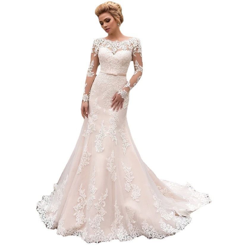 長袖 レース バックレス ウエディングドレス 主婚纱 森系 新娘 旅拍 草坪 MAAHADDERANG_COM