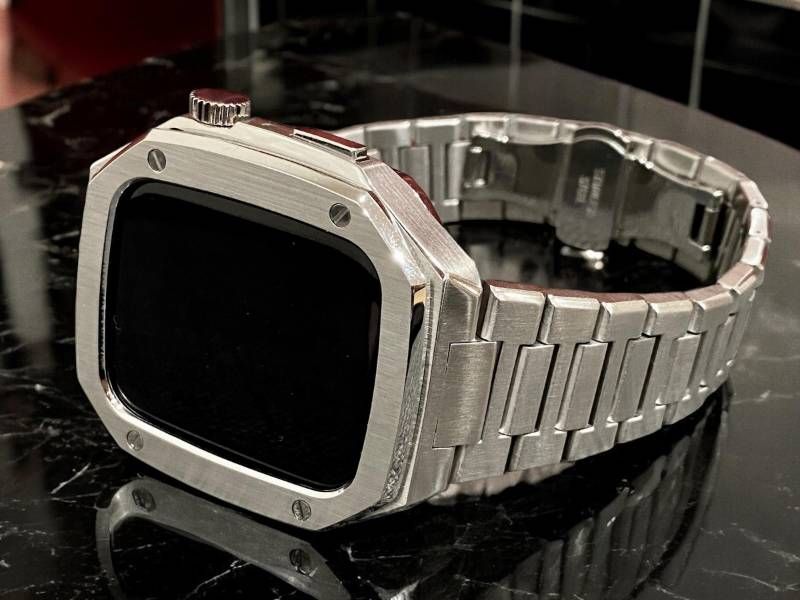 シルバー４6ｍｍ 最新ネジ工具不要 簡単脱着 ワンタッチ AppleWatchメタル カバーケース 脱着 簡単 保護 カスタム ベルト Ultra ウルトラ バンド アップルウォッチ対応