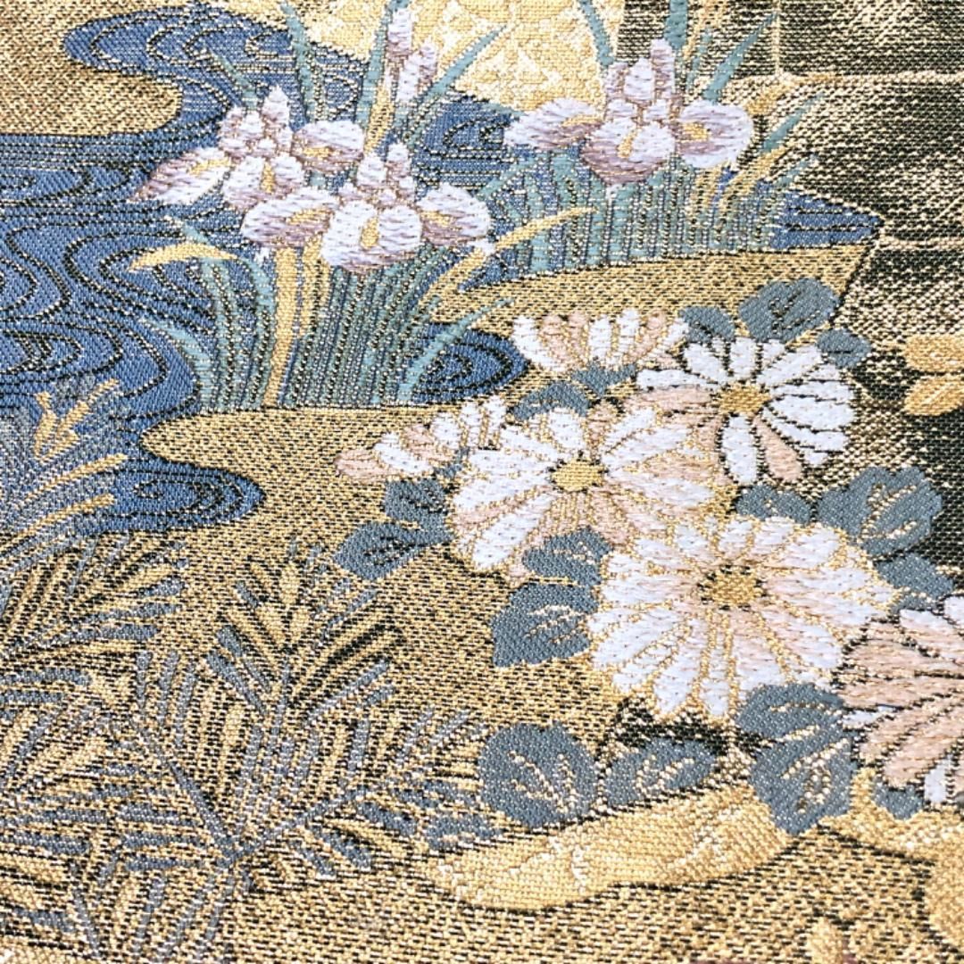 袋帯 色紙に花模様 松 藤の花 菊 金糸 金色 フォーマル O-4336