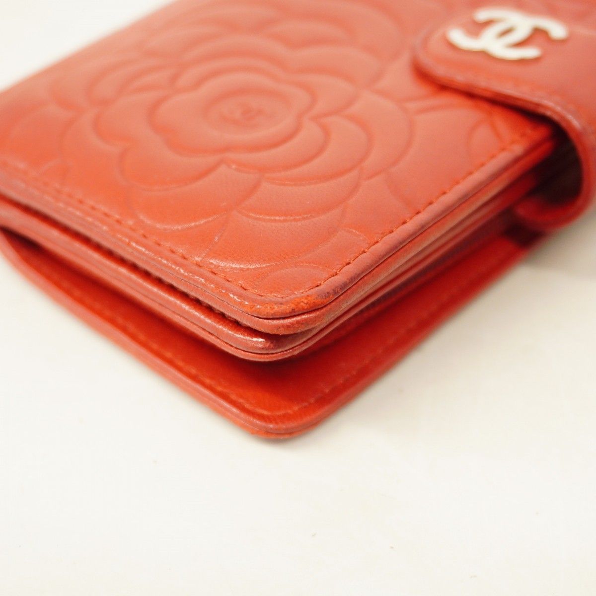 5hb1160】シャネル 財布 カメリア ラムスキン ボルドー シルバー金具  