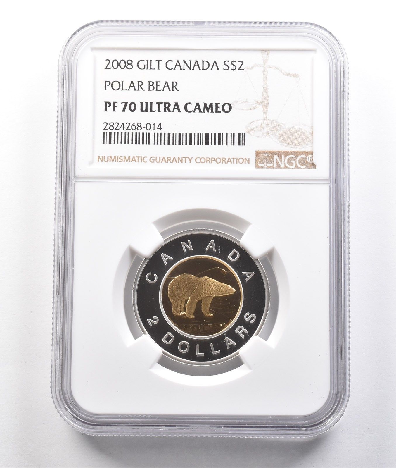 2008年カナダ2ドル銀貨ギルトホッキョクグマ PF70 UCAM NGC