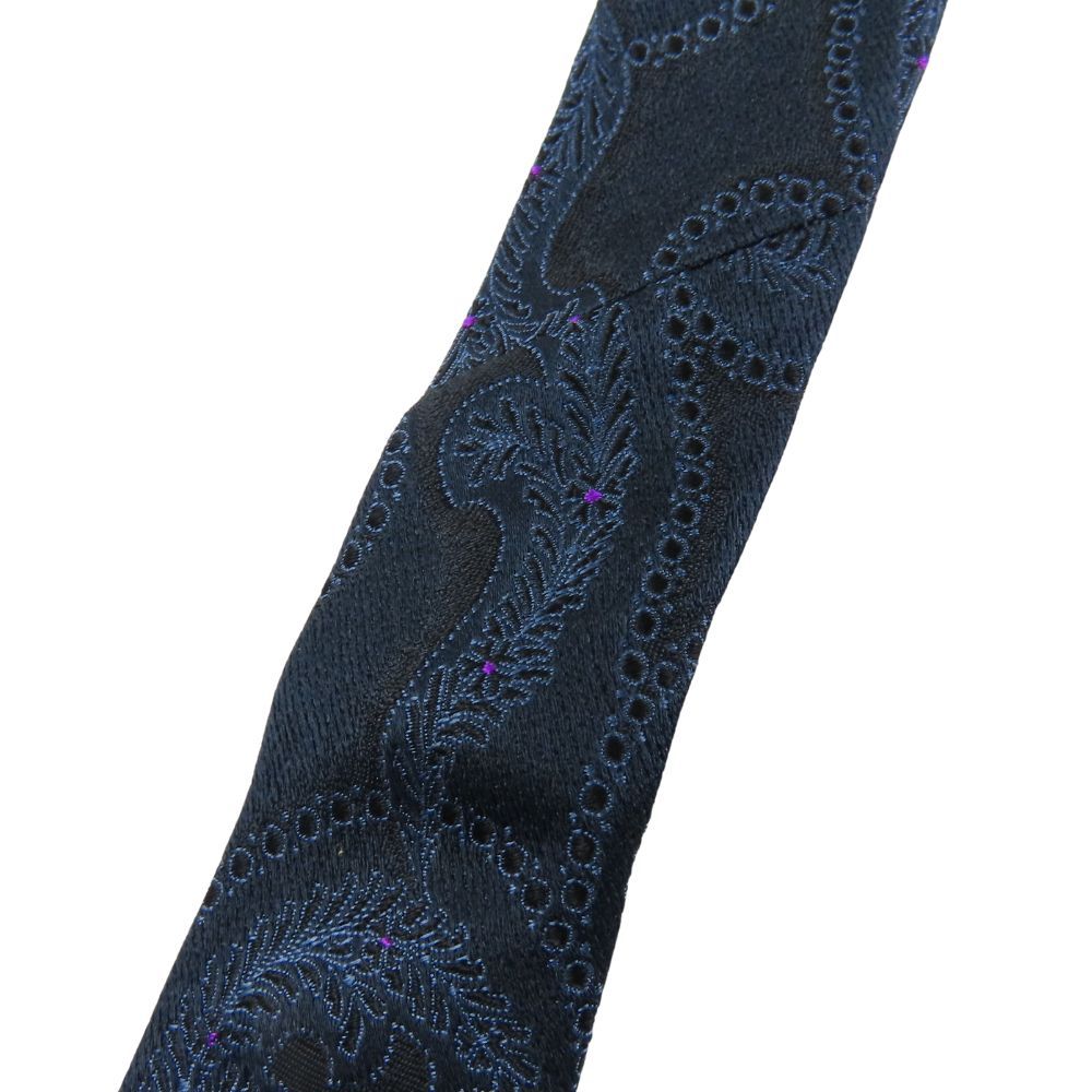 中古】 グッチ ネクタイ 光沢 ペイズリー柄 シルク ネイビー系