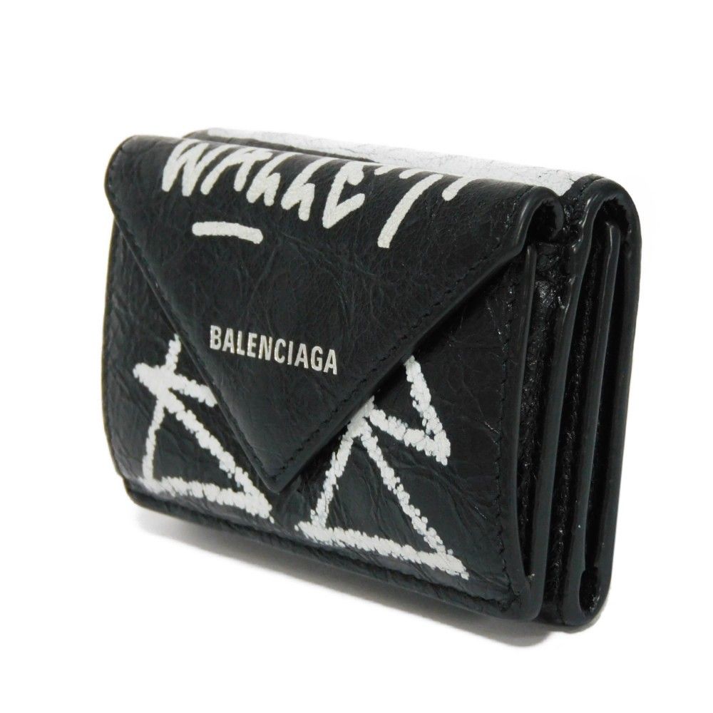 BALENCIAGA バレンシアガ ペーパー ミニ ウォレット グラフィティ 落書き ブラック ホワイト 箔押し スナップボタン コンパクトウォレット  新ロゴ 三つ折り財布 391446 0FE0 1090 - メルカリ