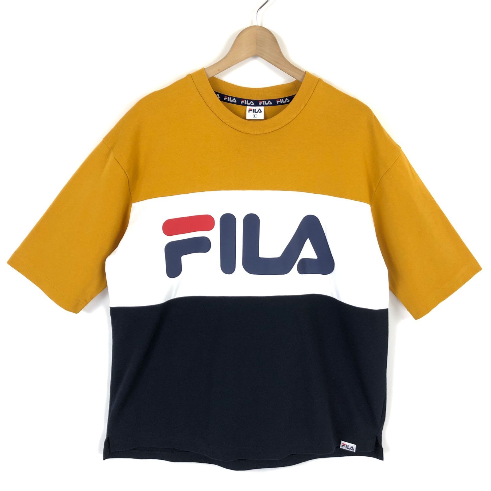 フィラ FILA Tシャツ 切換え 厚手 半端袖 イエロー L 古着 中古 - メルカリ