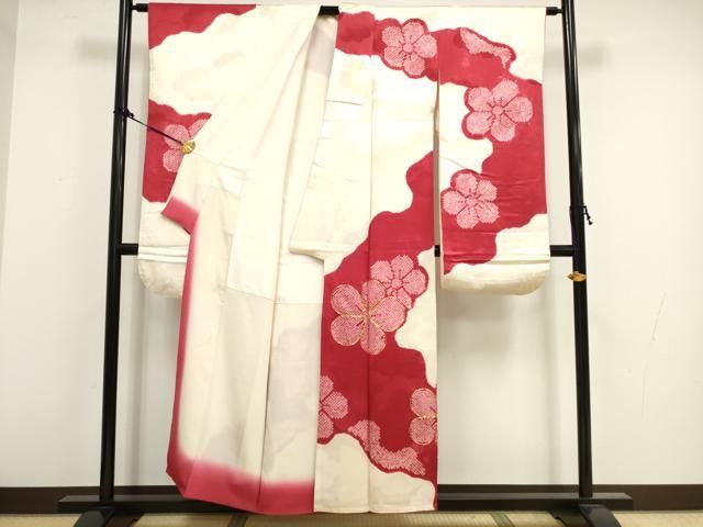 平和屋着物□豪華振袖 駒刺繍 絞り 流水花文 正絹 逸品