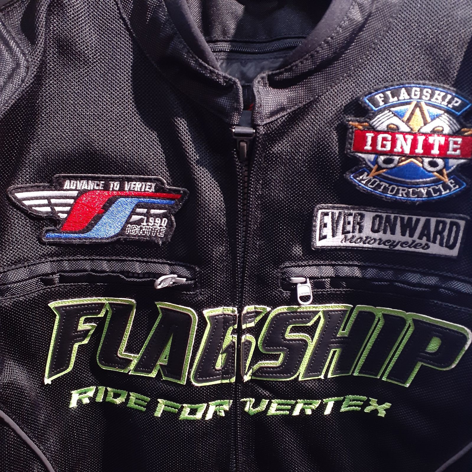 バイク メッシュジャケット フラッグジップ タクティカルメッシュ Lサイズ ブラック-グリーン ライダースジャケット