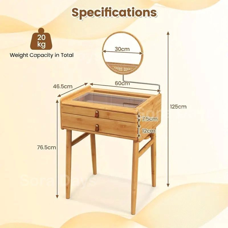 ドレッサー 竹製 コンパクト 強化ガラス天板 化粧台 おしゃれ かわいい シンプル 感 モダン ナチュラル クラシック インテリア 北欧 鏡台 メイクアップテーブル 調節 ミラー付き 寝室 リビングルーム ナチュラル 110×50×137cm
