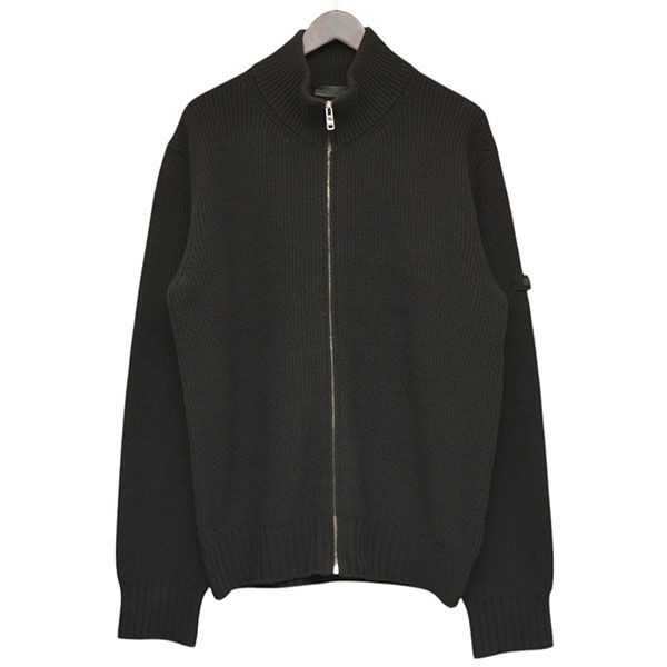 PRADA ブラックジップアップニット・カジュアル PRADA プラダ ドライバーズニット カシミヤ混ジップアップニット