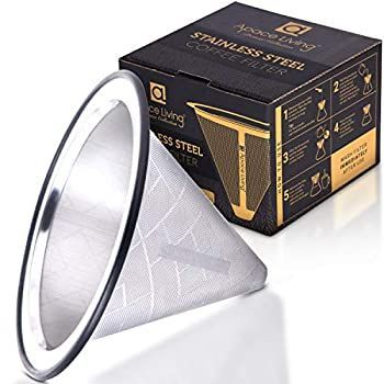 Apace Living プアオーバーコーヒーフィルター - ワイドメタルベース 再利用 なステンレススチールコーヒードリッパー - Chemex Hario Bodum