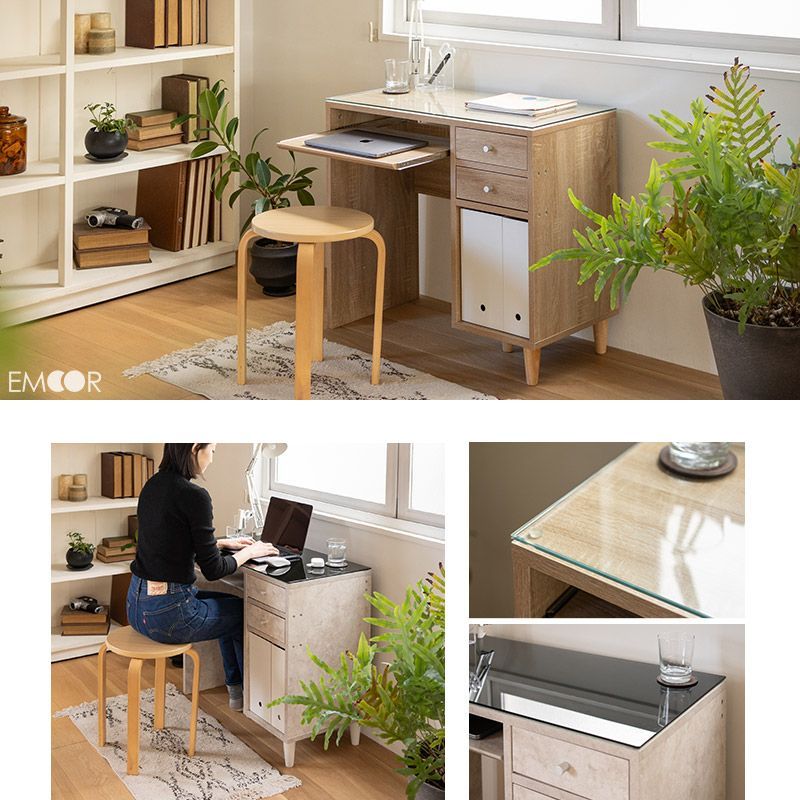 シンプルデザインデスク 白と茶色