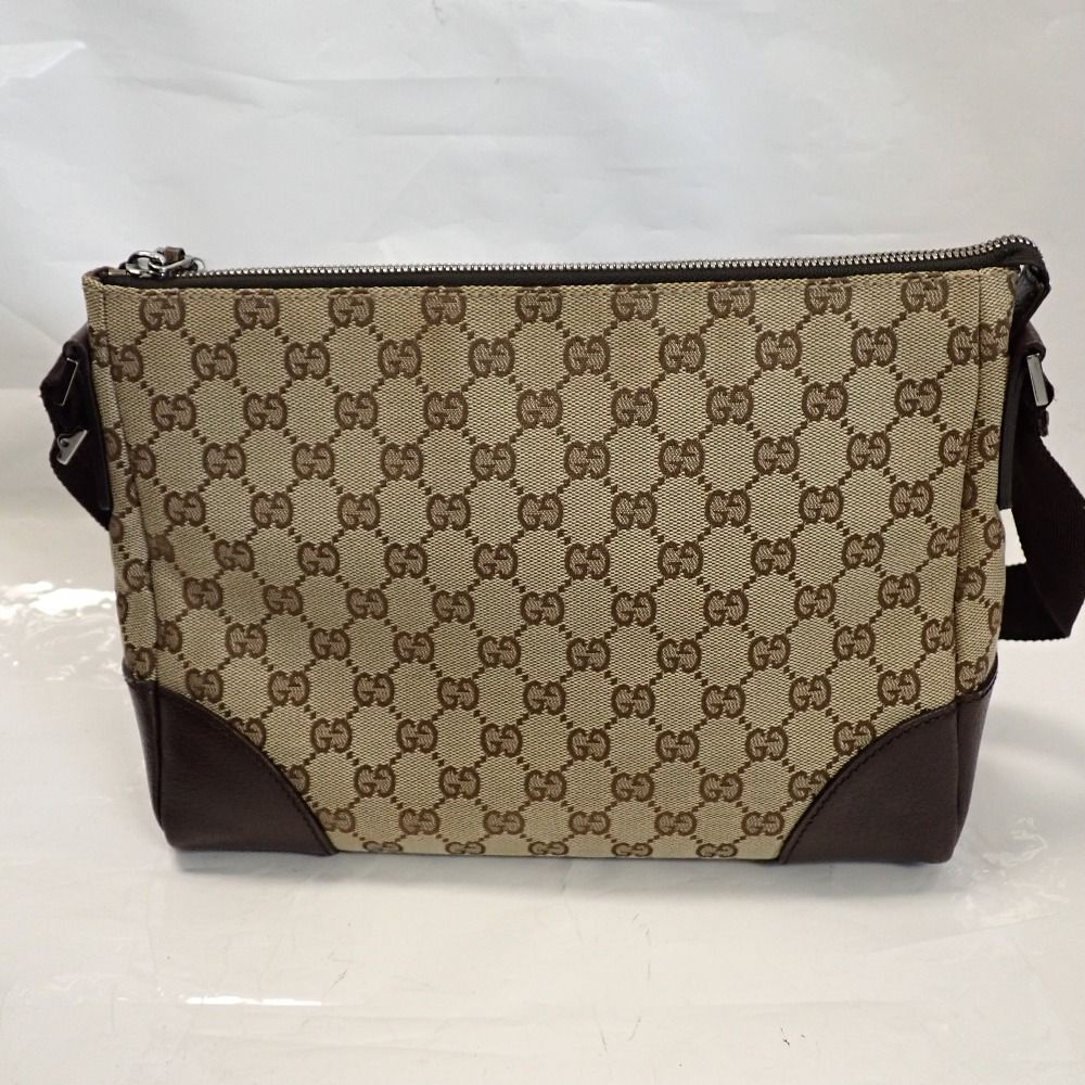 ベージュ ブラウン シルバー金具 GGキャンバス/レザー 114273