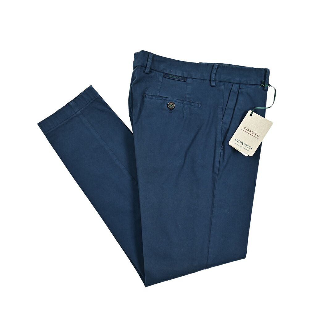 BERWICH ベルウィッチ / MORELLO ノータックスラックス チノパンツ ストレッチ 春秋冬 コットン リヨセル ネイビーブルー 414330