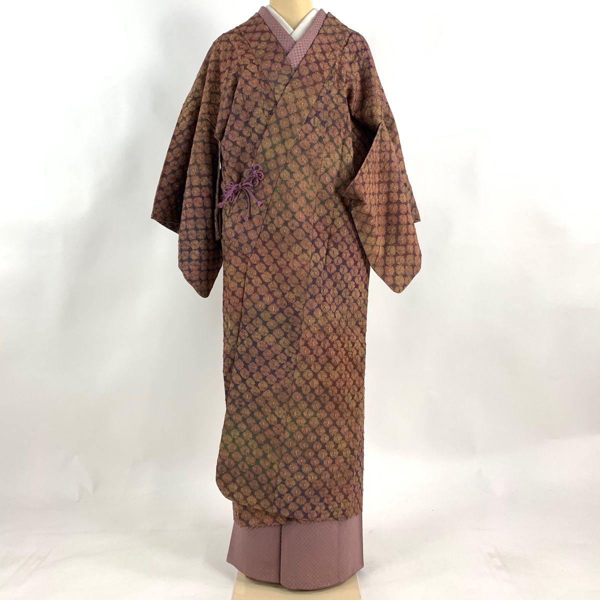 道中着 身丈125.5cm 裄丈64cm M 和装コート 着物衿 絞り 赤茶 正絹 美  