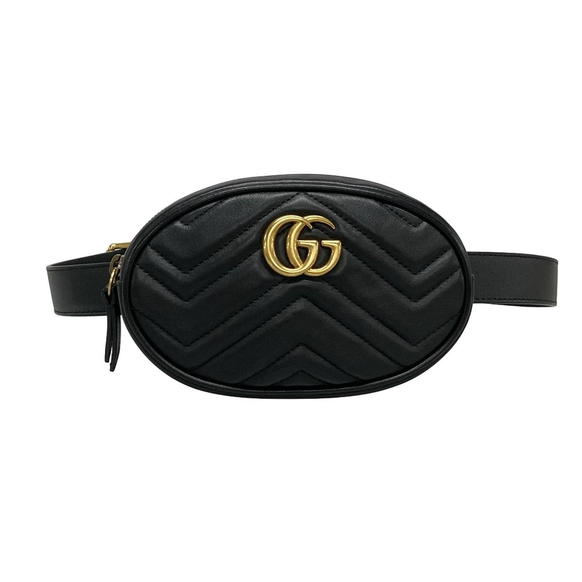 GUCCI グッチ ウエストポーチ GGマーモント キルティングレザー ベルトバッグ 476434 黒 レザー
