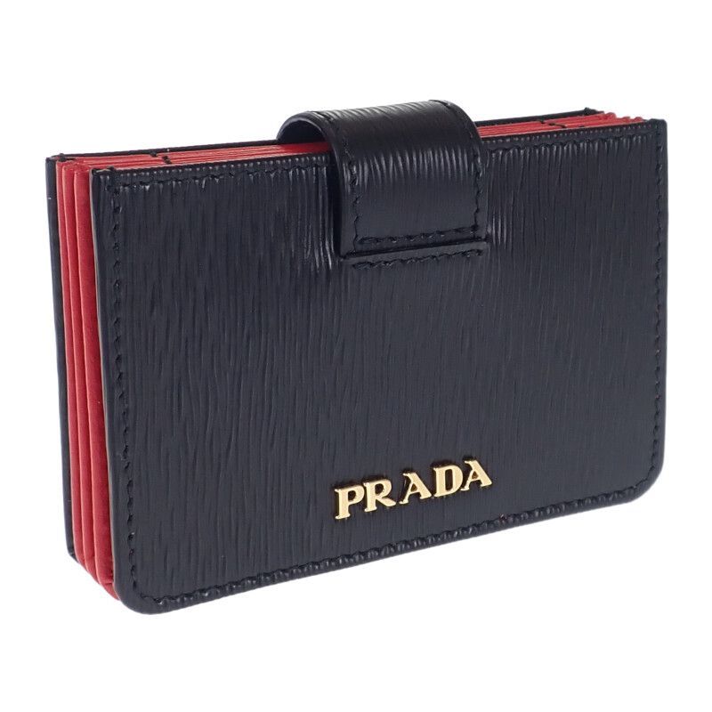 【中古】【Aランク】PRADA プラダ アコーディオンバイカラー カードケース 名刺入れ 1MC211 ヴィッテロムーブ ブラック レッド ゴールド金具 【ISEYA】