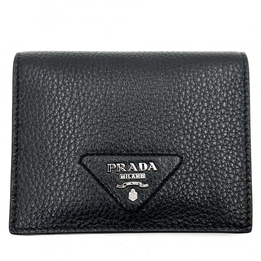 在庫処分】 プラダ 二つ折り財布 メンズ 小さめ コンパクトウォレット トライアングルロゴ PRADA IMV204 レザー ブラック 黒  シルバー金具 美品【中古品】 - メルカリ