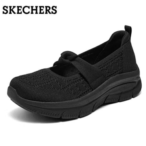 1点 Skechers スケッチャーズ レディース メリージェーン 箱あり 軽量 クッション 通気性 健康ウォーキング 厚底 ワンステップ 滑りにくい 人気 ブラック 24cm