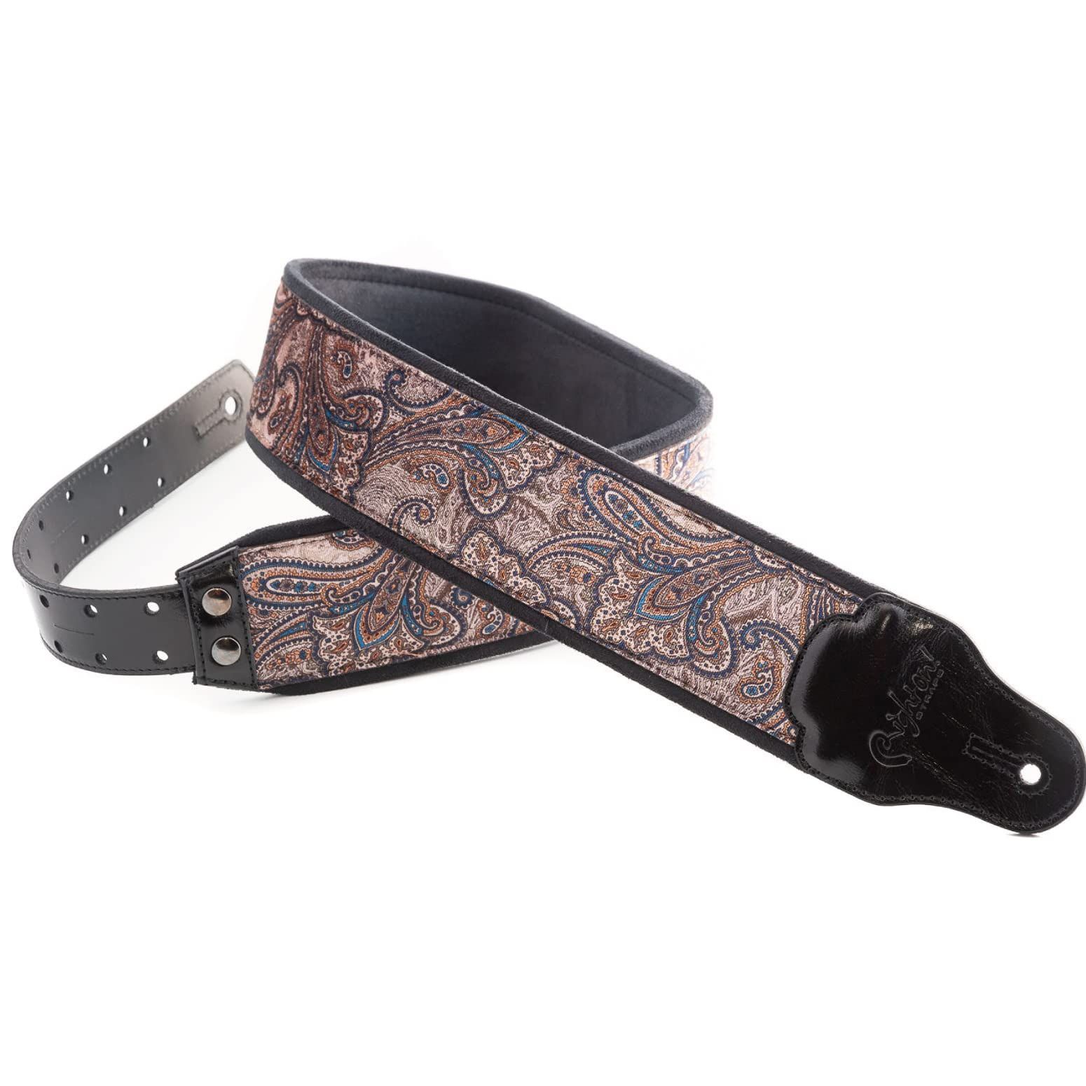 95~150cm J-PAISLEY 7cm 長さ 幅 ギターストラップ VELVET ストラップス ライトオン BROWN STRAPS RightOn!
