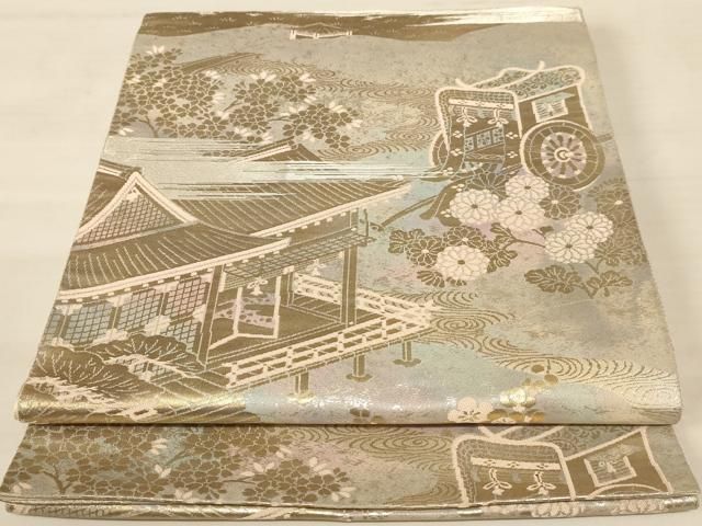 平和屋着物◎西陣 服部織物謹製 六通柄袋帯 風景文 こはく錦 二重箔織