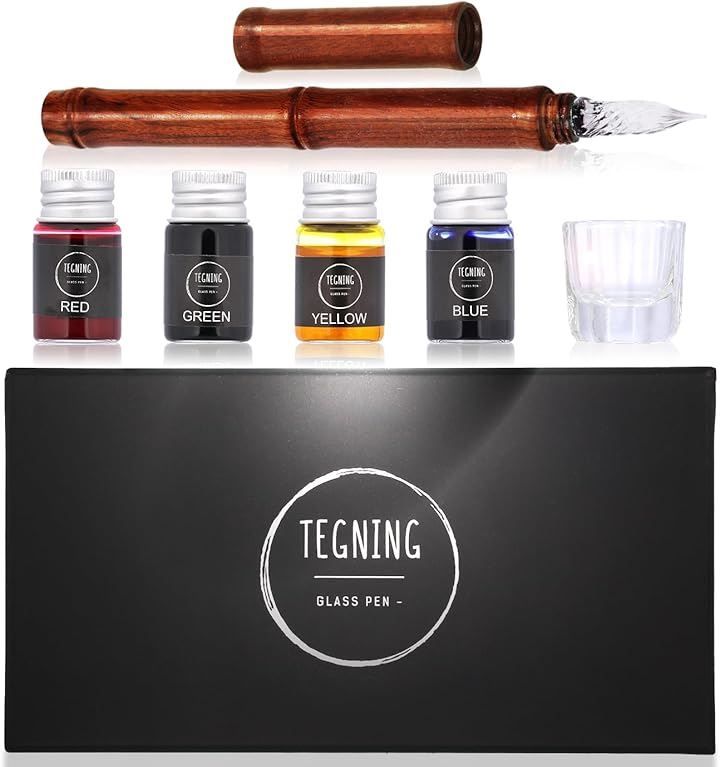 Tegning テグニング ガラスペン インクセット 7点 木 木製 万年筆 高級(薄茶インク付き)