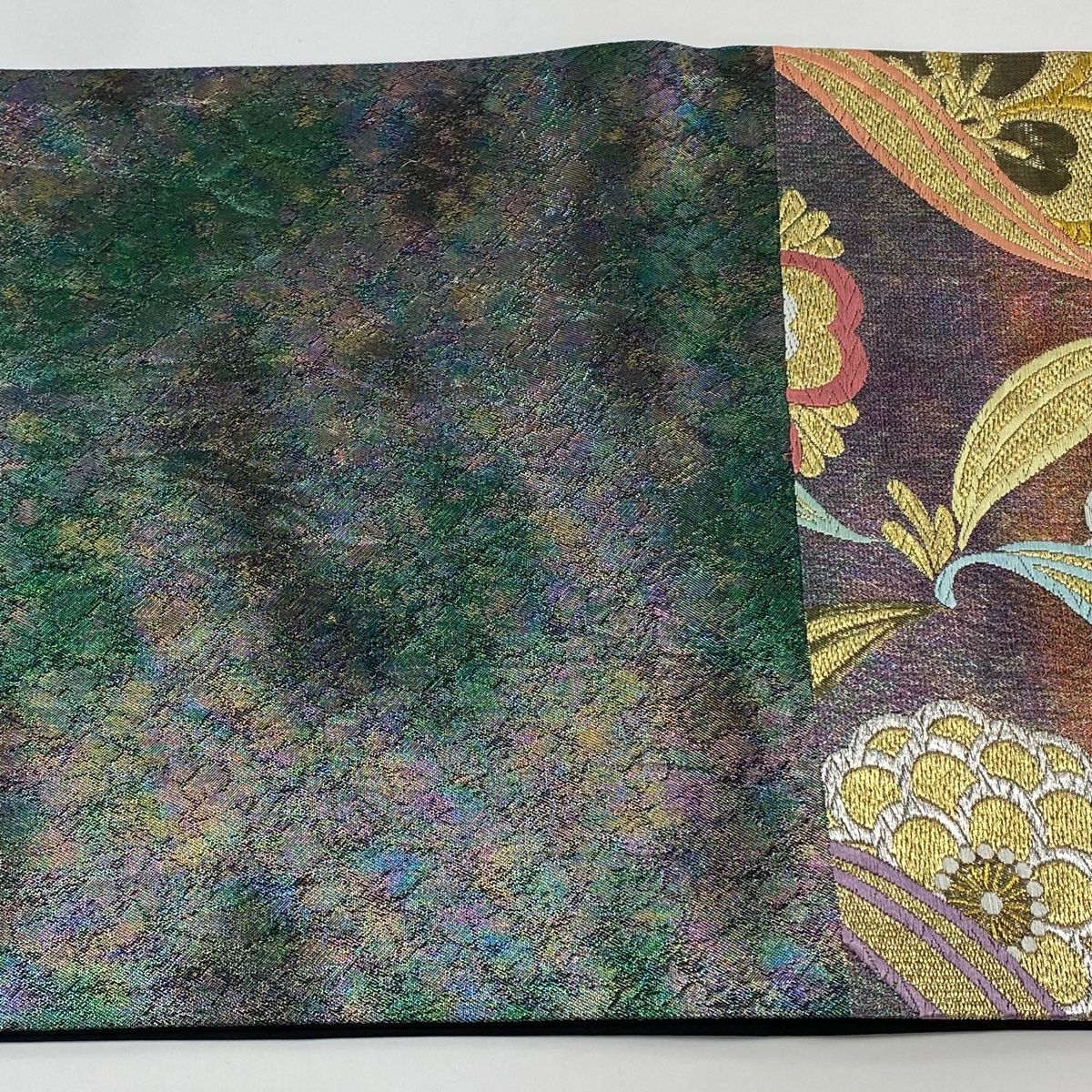 袋帯 美品 秀品 証紙 菊 桜 金銀糸 箔 赤紫 六通 正絹 【中古