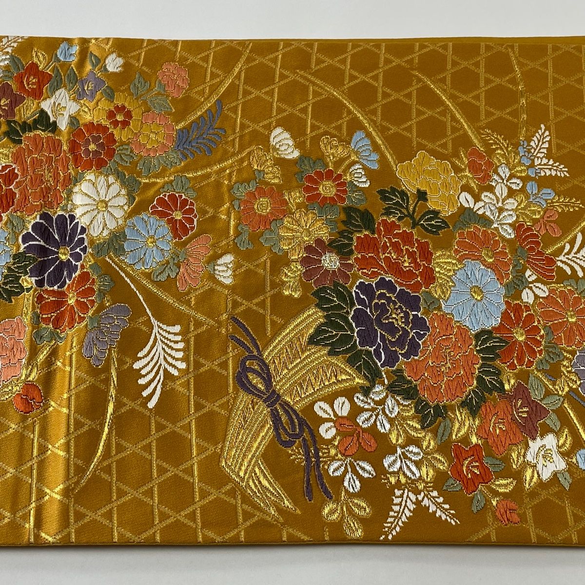 名古屋帯 菊 花柄 金箔 熨斗目色 NO-1167 名古屋帯 菊 花柄 金箔 熨斗目色 NO-1167