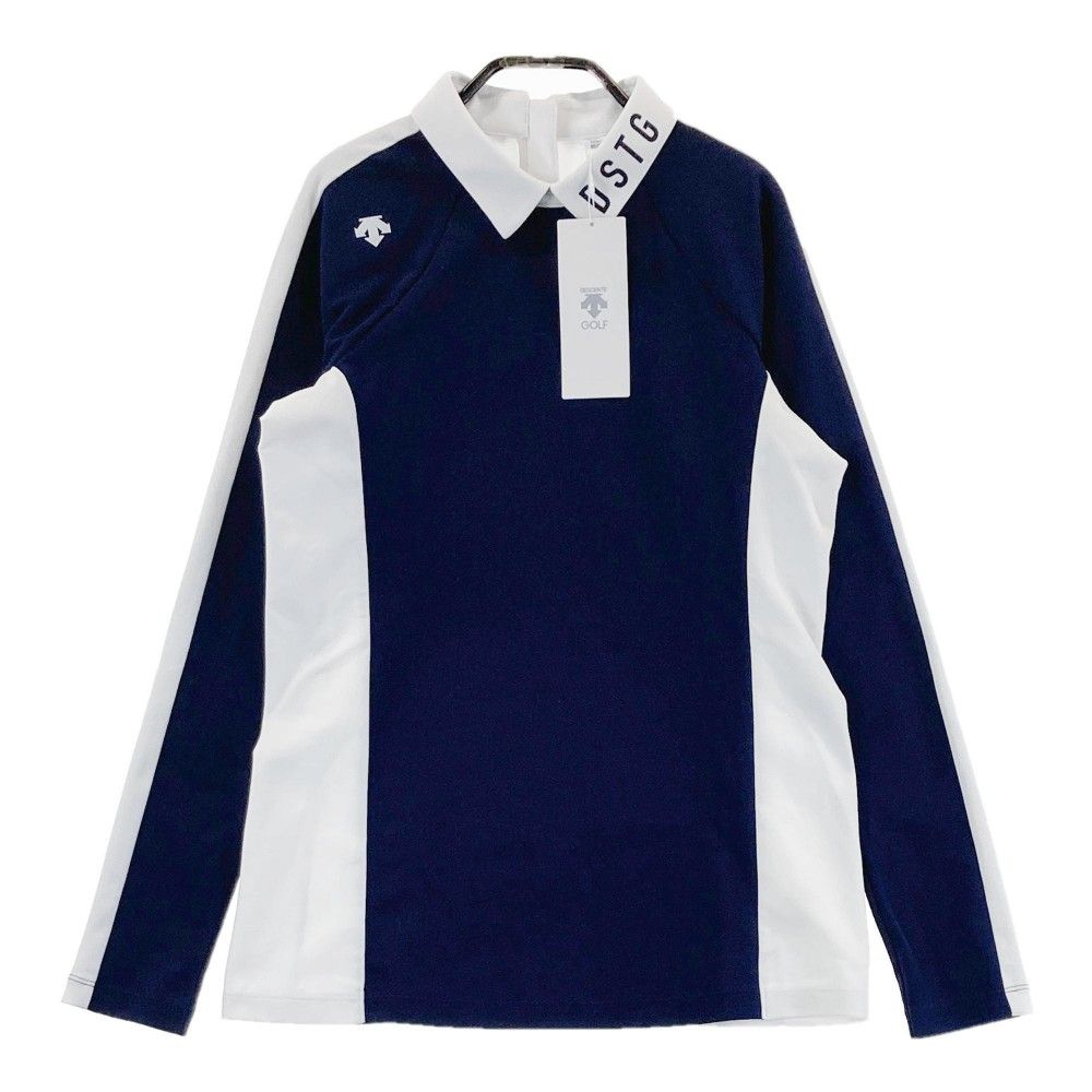 サイズ：L DESCENTE GOLF デサントゴルフ 長袖襟付きTシャツ ネイビー