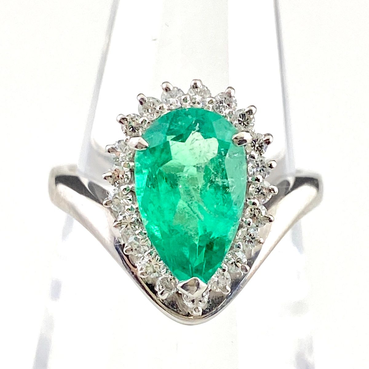 エメラルド デザインリング 8号 Pt900 【中古】 