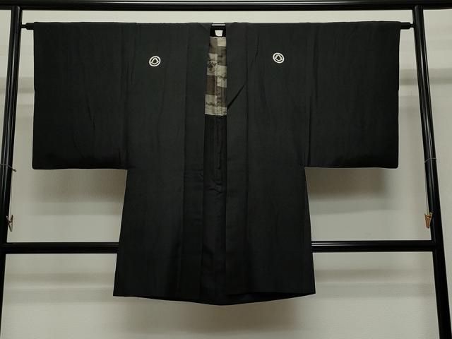 平和屋着物＃男性 長羽織 黒紋付き 正絹 CAAT5846id