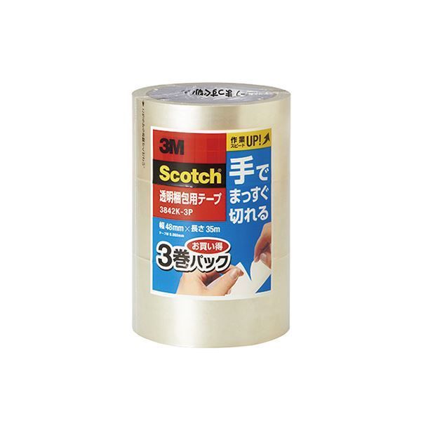 （まとめ） スリーエムジャパン スコッチ 透明梱包用テープ 中・軽量物用 手でま