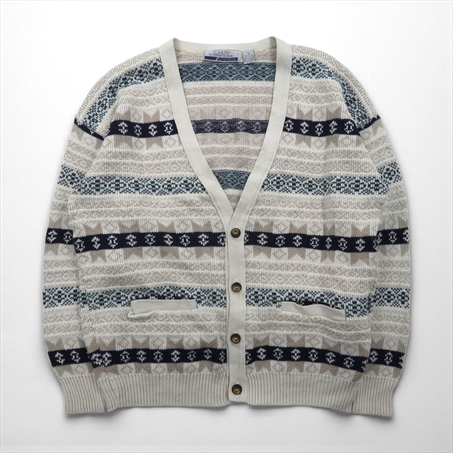 VINTAGE カナダ製 ニット カーディガン M ホワイト コットン CLUB INTERNATIONAL by par TIPTOP